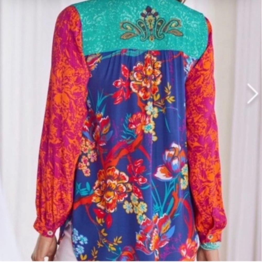 Soft Surroundings Hermosa Floral Multi color Print Blouse w Embroidery Sz XL - Picture 3 of 12